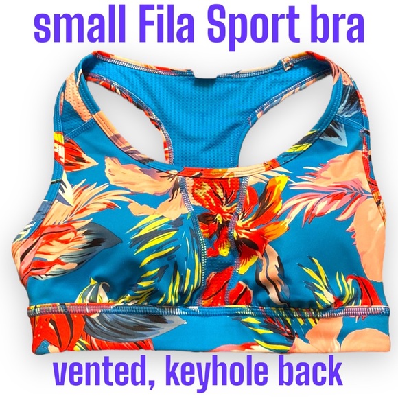 Small Fila Sport Racerback Bra Bright Back Keyhole Red Pink Blue Green Vent Grey - Picture 1 of 10